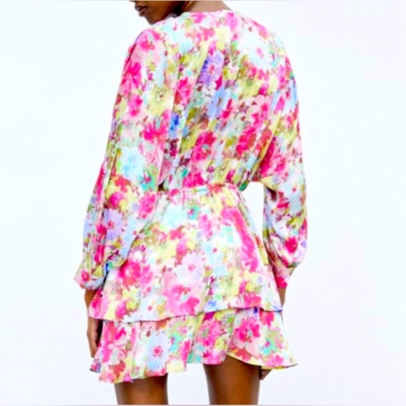 Zara Mini Floral Print Dress long sleeve size L - Picture 2 of 9